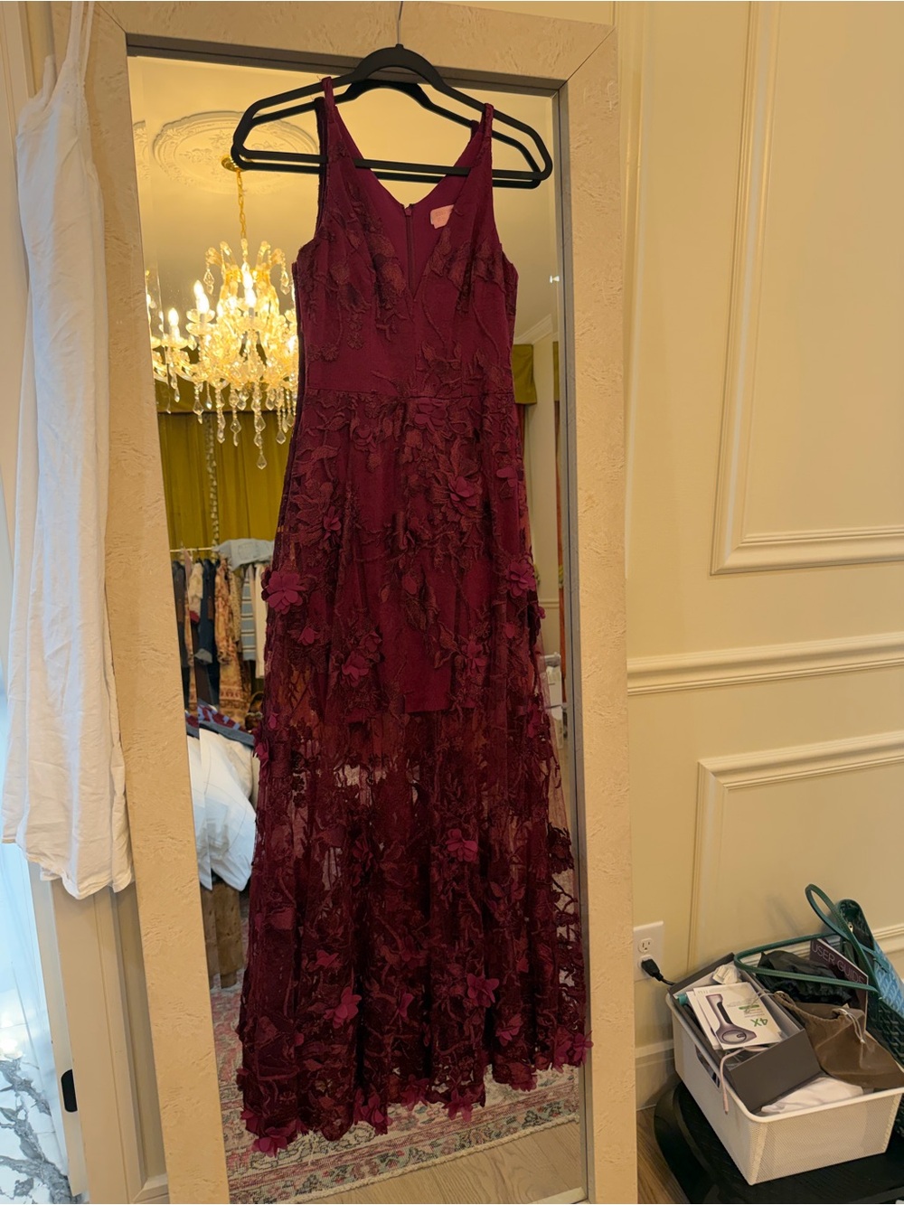 Dress the Population Burgundy Floral Appliqué Maxi Dress - Picture 10 of 11